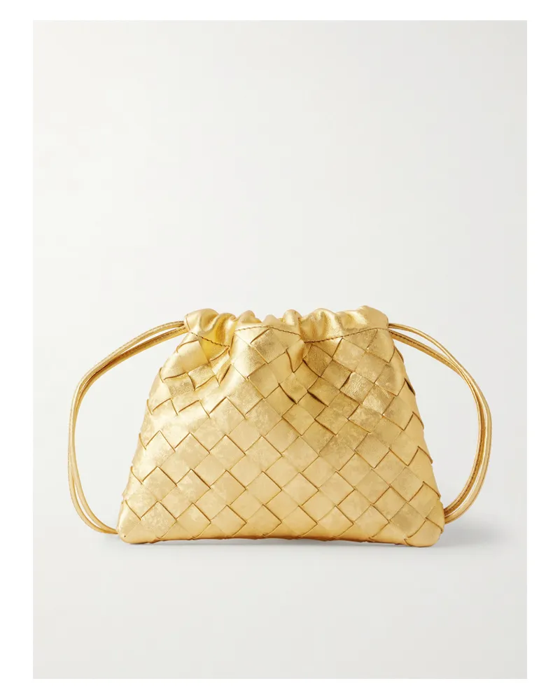 Bottega Veneta Dustbag Small Intrecciato Metallic Leather Pouch - Gold Gold