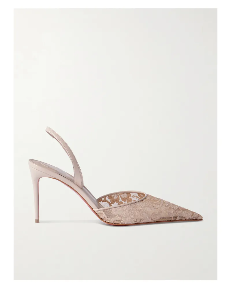 Christian Louboutin Kate Max 85 Leather-trimmed Lace Slingback Pumps - Neutrals Neutrals
