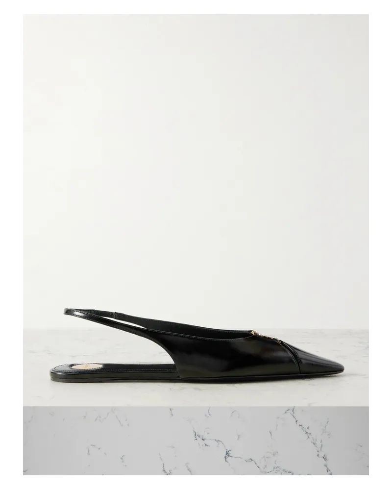 Saint Laurent Babylone Embellished Leather Slingback Point-toe Flats - Black Black
