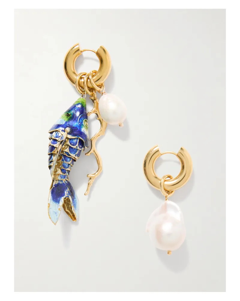 Martha Calvo Barrier Vergoldete Creolen Mit Emaille Und Perlen - Mehrfarbig Mehrfarbig