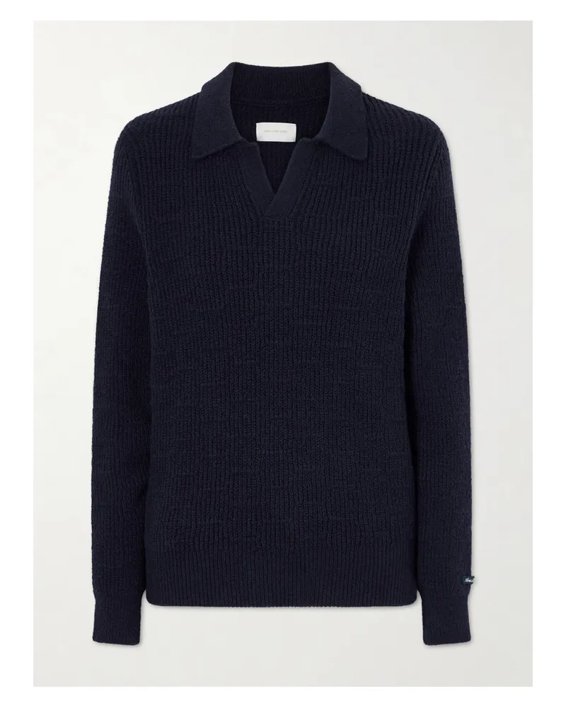 Aimé Leon Dore Ribbed-knit Cotton-blend Bouclé Polo Shirt - Blue Blue