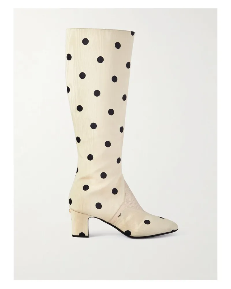 Valentino Garavani Equivoque 60 Kniehohe Stiefel Aus Moiré Mit Polka-dots Und Ledereinsatz - Neutral Neutral