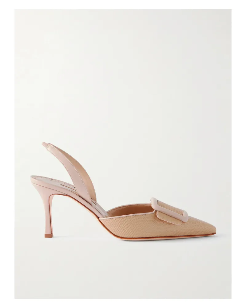 Manolo Blahnik Mayslibi 70 Slingback-pumps Aus Leder Mit Eidechseneffekt - Neutral Neutral