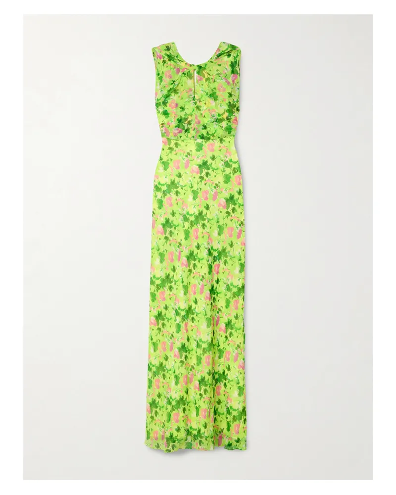 Saloni Claudia Robe Aus Seiden-georgette Mit Blumenprint Und Cape-effekt - Grün Grün