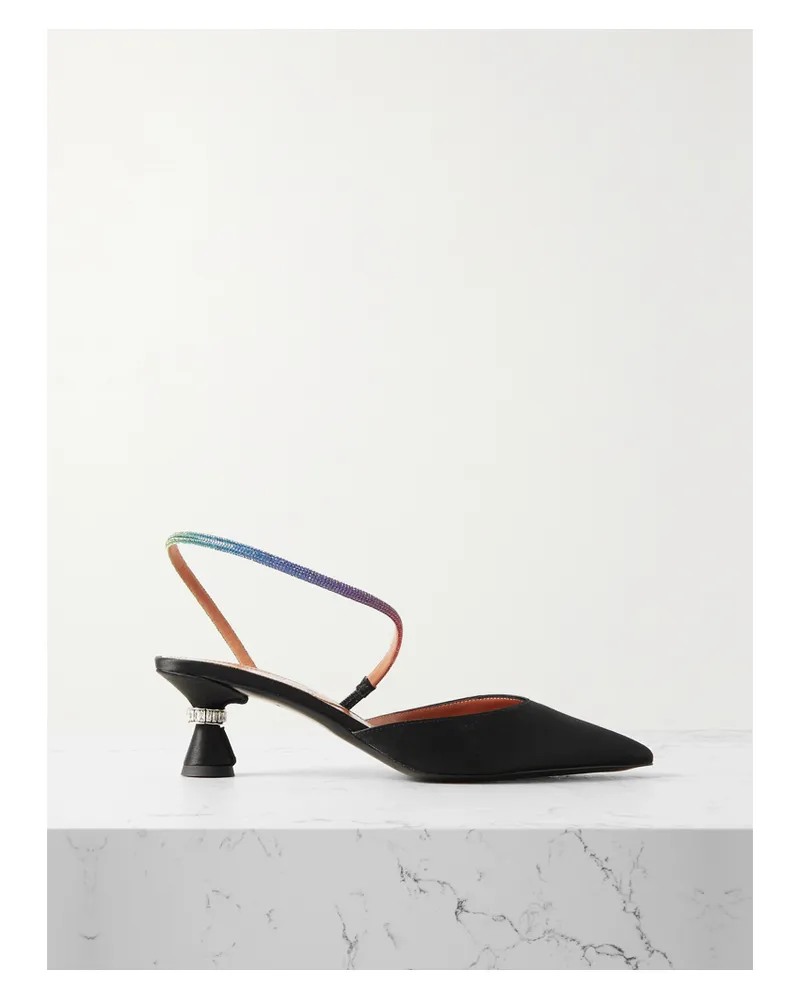 D’Accori Saturn Slingback-pumps Aus Satin Mit Kristallen - Schwarz Schwarz