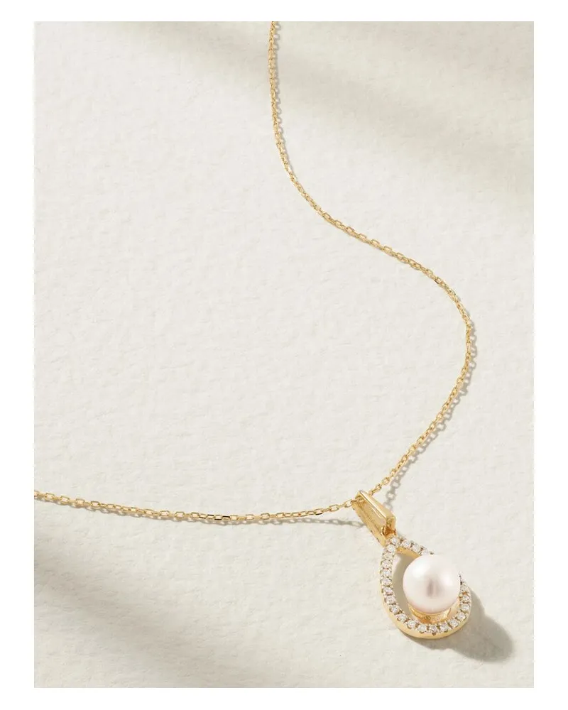 MATEO Kette Aus 14 Karat Gold Mit Perle Und Diamanten - Wollweiß Wollweiß