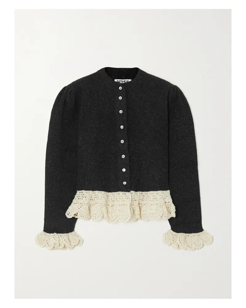 BATSHEVA Grace Cardigan Aus Einer Alpakawoll-wollmischung Mit Häkelbesätzen - Schwarz Schwarz