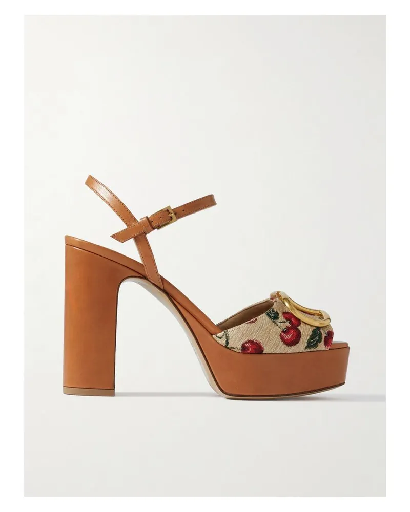 Valentino Garavani Vlogo 115 Sandalen Aus Canvas Mit Jacquard-muster Und Leder Mit Verzierung - Braun Braun