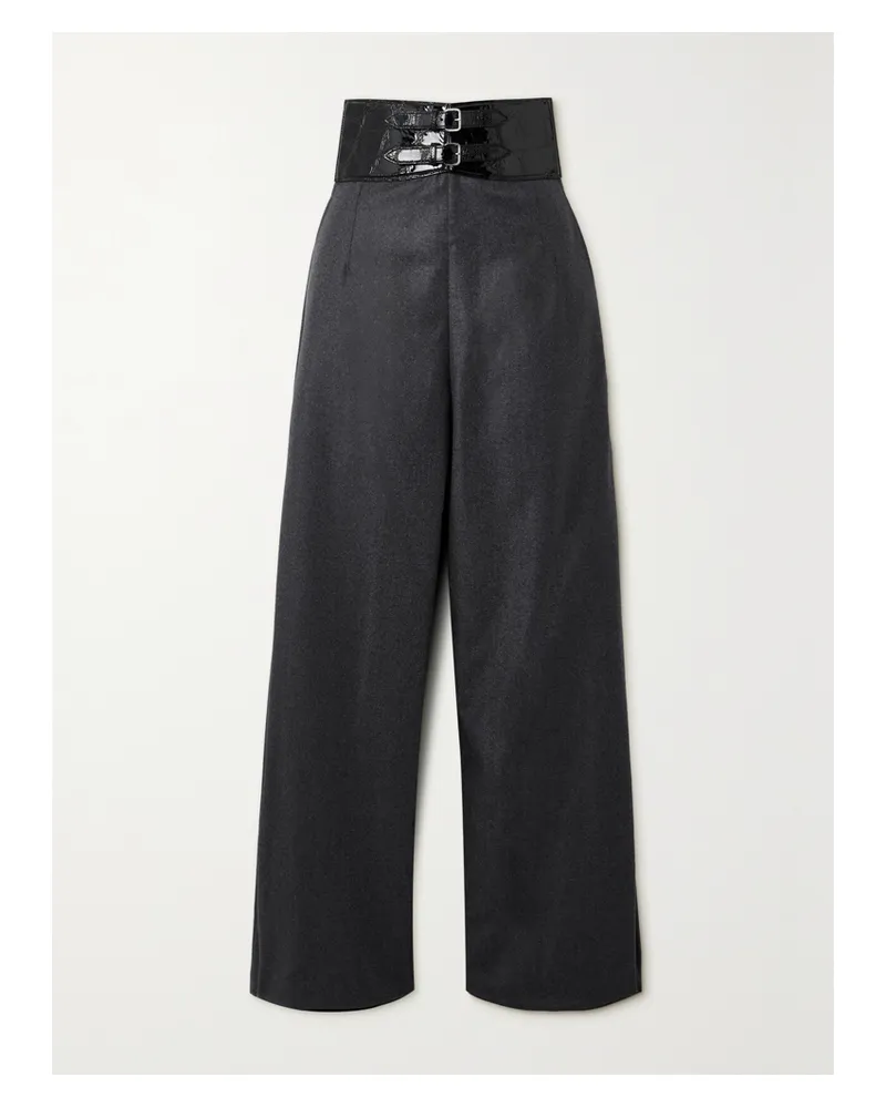 Alaïa Archetypes Hose Mit Weitem Bein Aus Wollflanell Mit Gürtel - Grau Grau