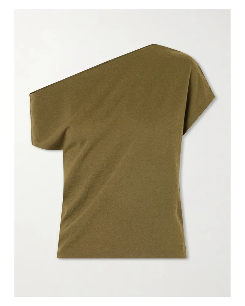 The Elder Statesman Superlight Tori One-shoulder Cashmere Top - Green Green