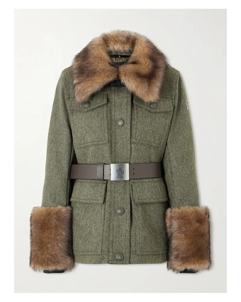 Moncler Devez Shearling-trimmed Wool-gabardine Ski Jacket - Green Green