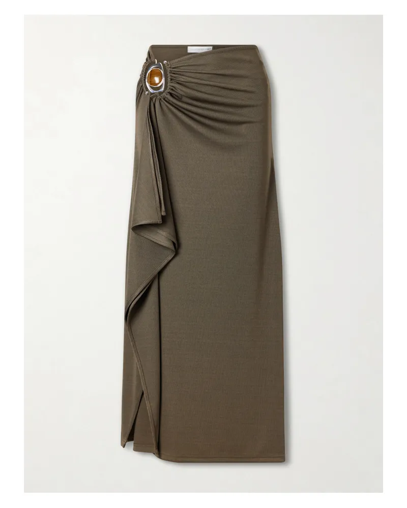 Christopher Esber Occhio Embellished Ribbed-jersey Maxi Skirt - Brown Brown