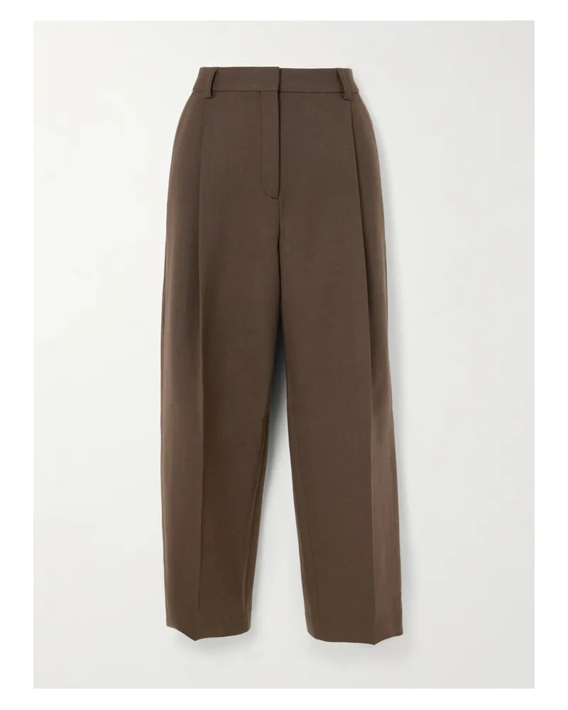 Totême Pauli Pleated Twill Tapered Pants - Brown Brown