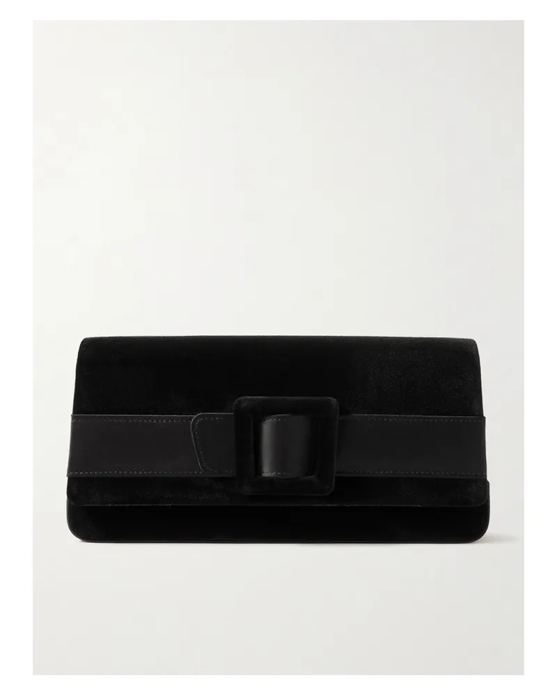 Manolo Blahnik Maygot Buckle-embellished Satin-trimmed Velvet Clutch - Black Black