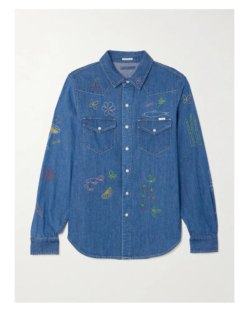 Mother All My Eyes Embroidered Denim Shirt - Blue Blue