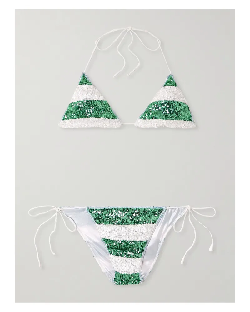 Oséree Lumière Candy Gestreifter Bikini Mit Pailletten - Grün Grün