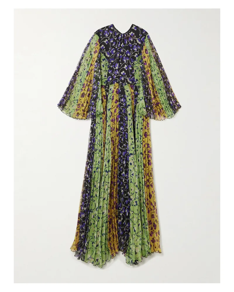 La DoubleJ Angel Maxikleid Aus Plissiertem Bedrucktem Chiffon - Grün Grün