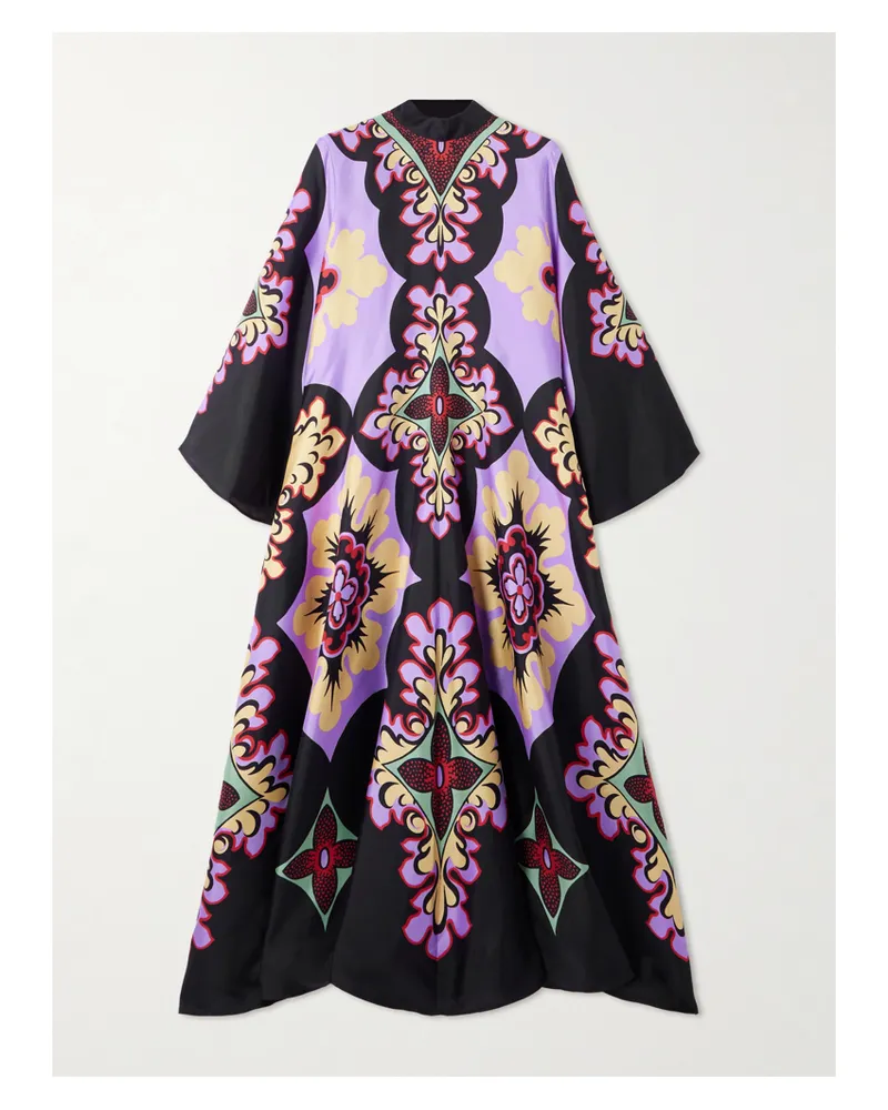 La DoubleJ Icon Magnifico Draped Printed Silk-twill Maxi Dress - Purple Purple