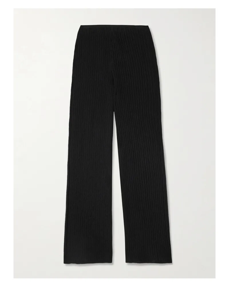 SKIMS Straight Leg Pant – Onyx – Hose Mit Weitem Bein Aus Rippstrick - Schwarz Schwarz