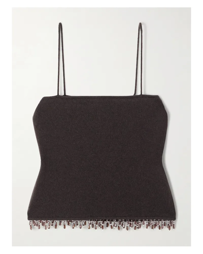 BODE Fringed Bead-embellished Wool And Cashmere-blend Top - Brown Brown