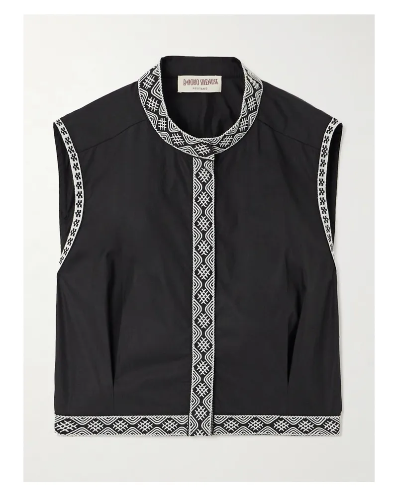 Emporio Sirenuse Nevada Verkürzte Weste Aus Popeline Aus Einer Baumwollmischung Mit Stickereien - Schwarz Schwarz