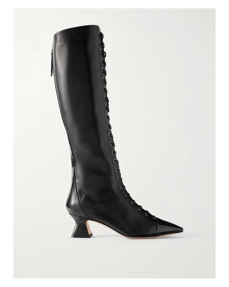 aeyde Mavis Kniehohe Schnürstiefel Aus Leder - Schwarz Schwarz