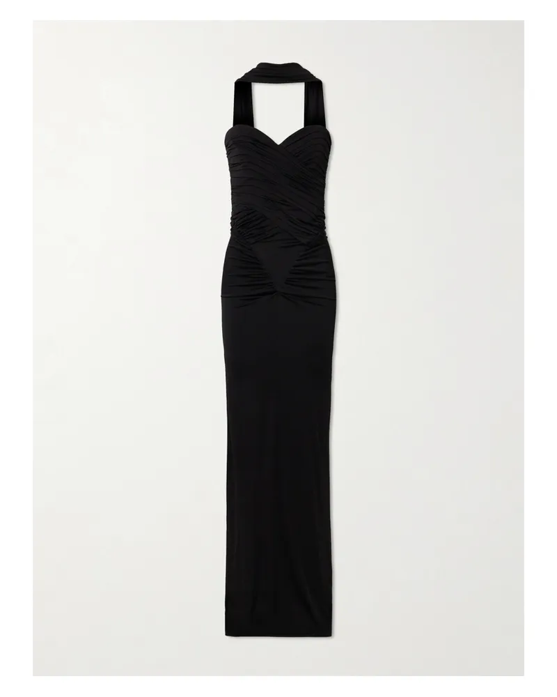 The New Arrivals Ilkyaz Ozel Samsara Trägerlose Robe Aus Stretch-satin Mit Raffungen - Schwarz Schwarz