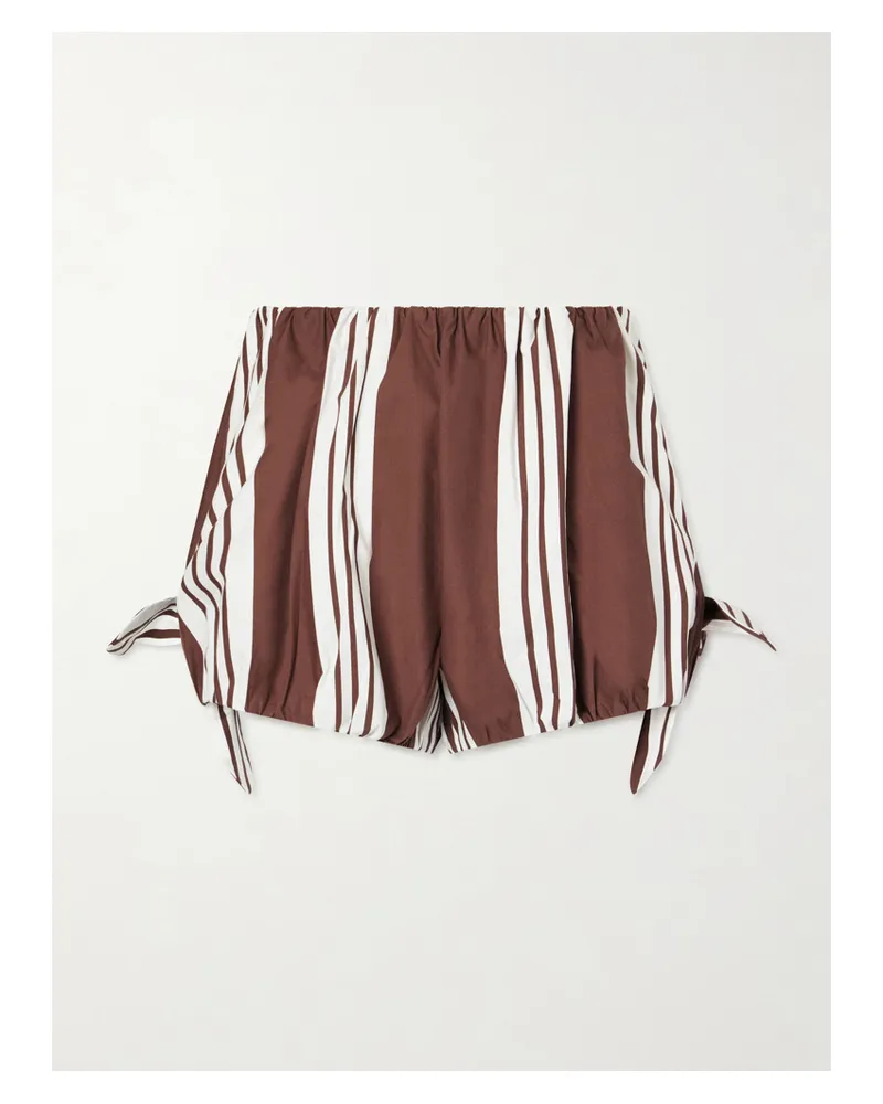 Posse Rosie Knotted Striped Cotton-poplin Shorts - Brown Brown