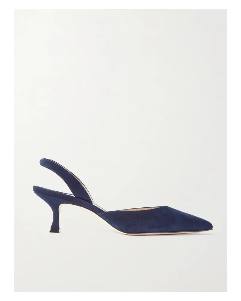 Manolo Blahnik Carolyne 50 Suede Slingback Pumps - Blue Blue