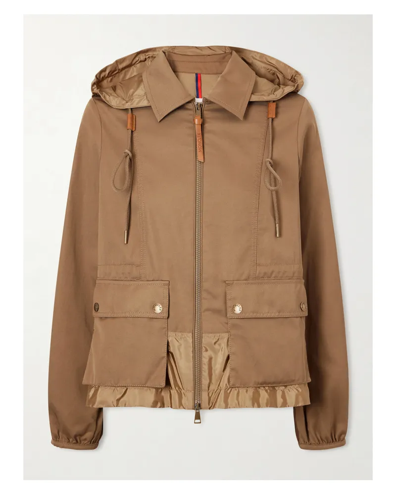 Moncler Adenium Cropped Hooded Shell-paneled Gabardine Jacket - Brown Brown