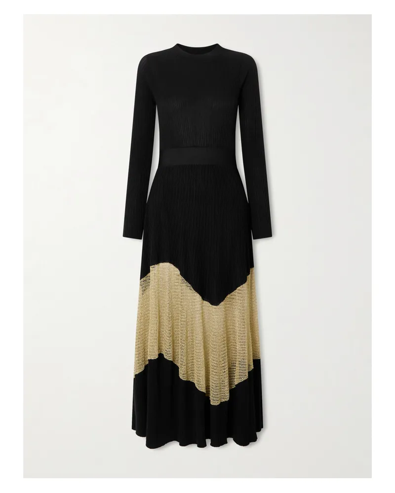 Ulla Johnson Roanne Metallic Knitted Midi Dress - Black Black