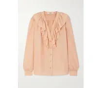 Seidenbluse Mit Rüsche - Orange