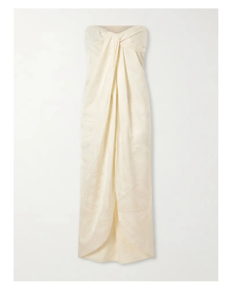 Johanna Ortiz Graceful Strapless Twisted Knotted Satin-jacquard Top - Neutrals Neutrals