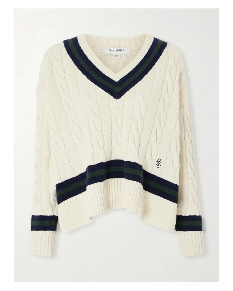 SPORTY & RICH Zopfstrickpullover Aus Baumwolle Mit Streifen - Ecru Ecru