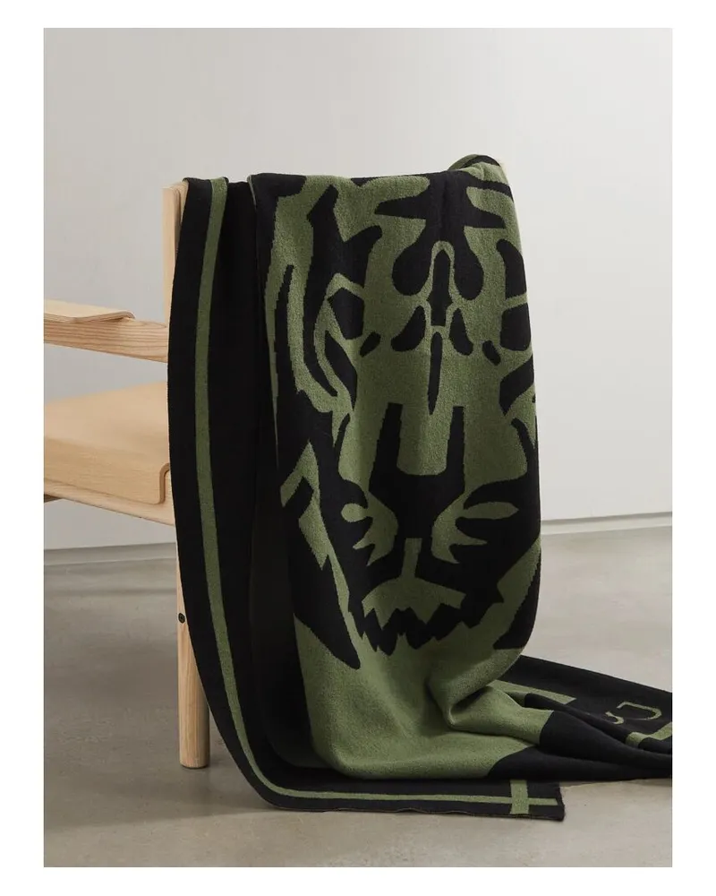 Diane Kordas Tiger Moss Decke Aus Merinowolle In Jacquard-strick - Grün Grün