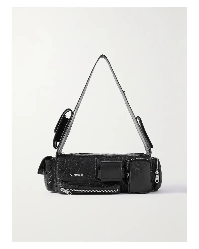 Balenciaga Superbusy Small Crinkled-leather Shoulder Bag - Black Black
