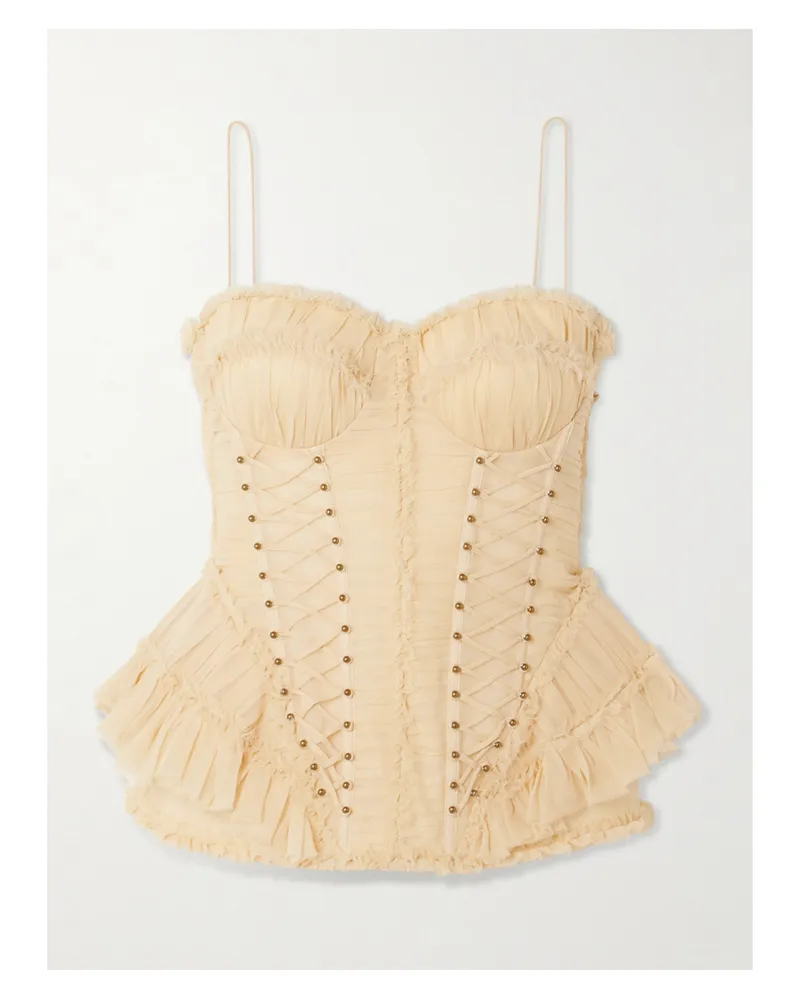Zimmermann Rebellion Oberteil Aus Seide Mit Rüschen Und Geschnürten Details - Creme Creme