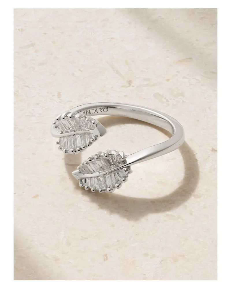 ANITA KO Small Palm Leaf 18-karat White Gold Diamond Ring - Silver Silver
