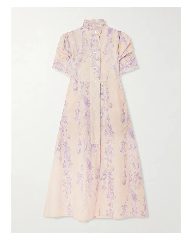 Thierry Colson Venetia Midikleid Aus Baumwollpopeline Mit Blumenprint Und Rüschen - Pink Pink