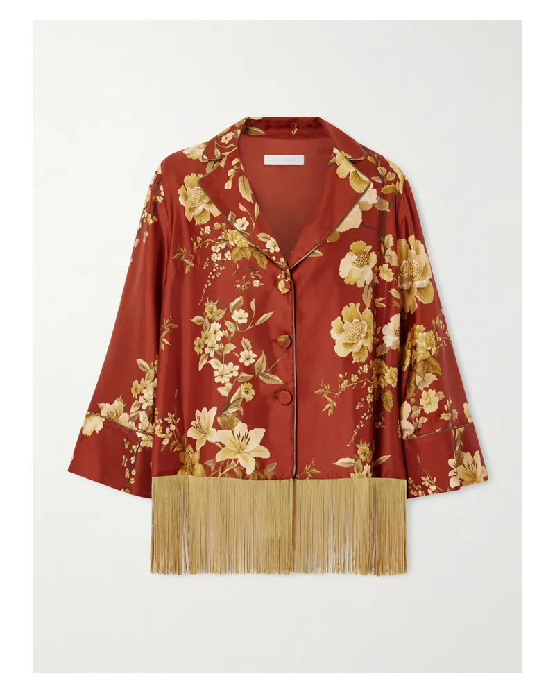Borgo De Nor Calliope Hemd Aus Seiden-twill Mit Blumenprint Und Fransen - Rot Rot