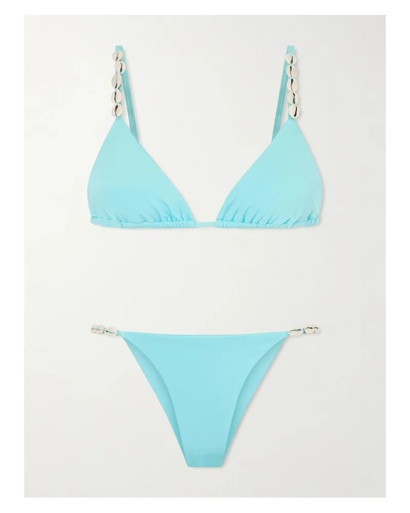 Sara Cristina Cowries Embellished Bikini - Blue Blue