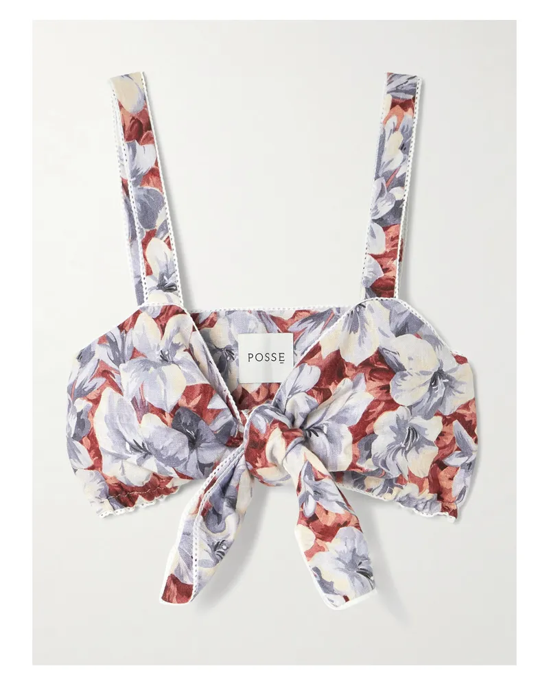 Posse Luna Bustier Aus Leinen Mit Blumenprint Und Spitzenbesätzen - Mehrfarbig Mehrfarbig