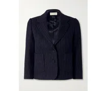 Verkürzter Blazer Aus Wolle Mit Nadelstreifen - Blau