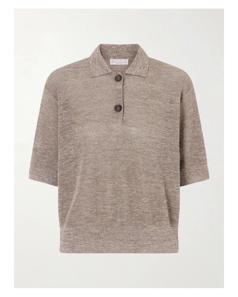 Brunello Cucinelli Metallic-knit Polo Shirt - Brown Brown