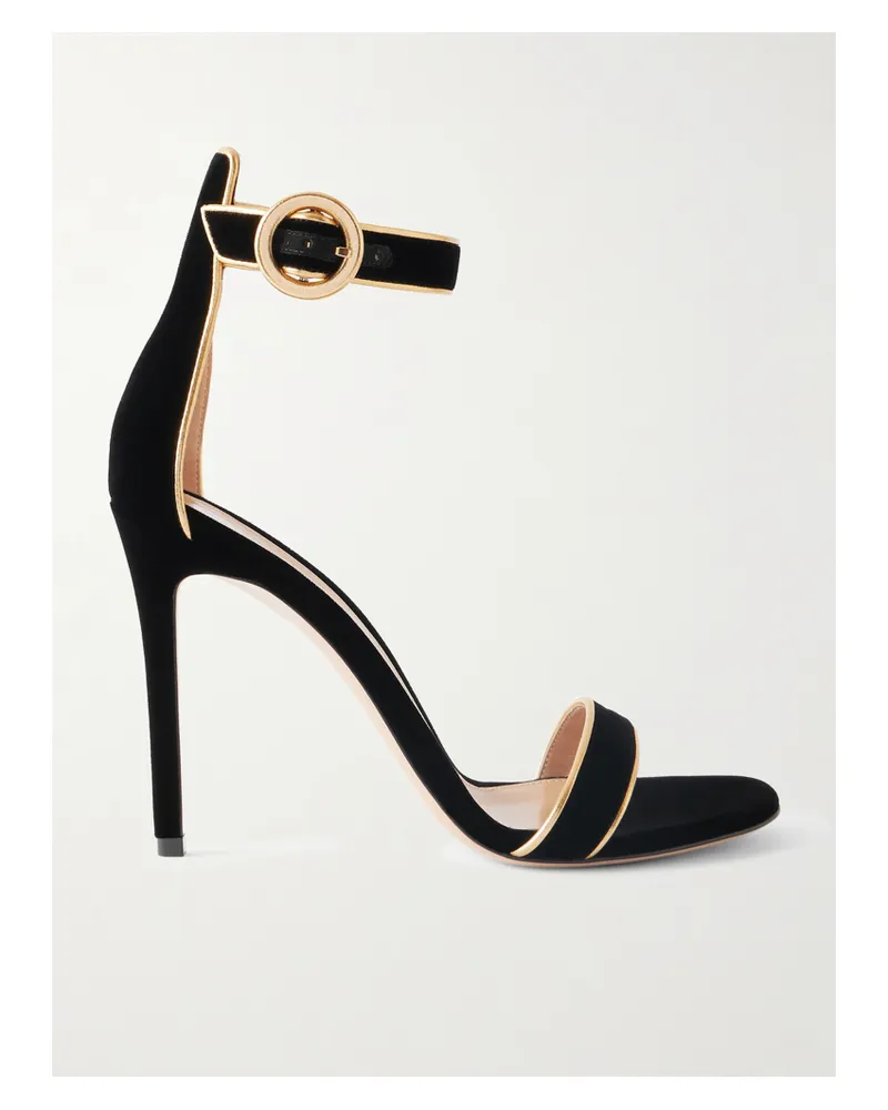 Gianvito Rossi Portofino 105 Metallic Leather-trimmed Velvet Sandals - Black Black