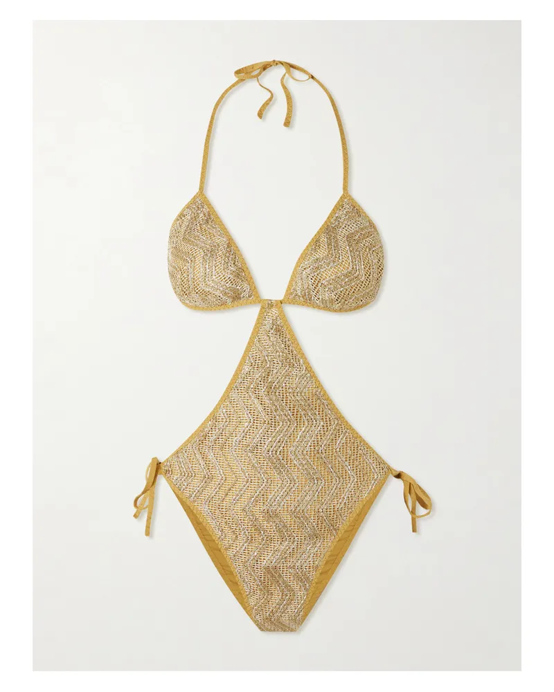 Missoni Mare Badeanzug Aus Gestreiftem Metallic-häkelstrick Mit Pailletten - Gold Gold