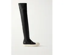 Overknees Aus Leder Mit Gummibesatz - Schwarz
