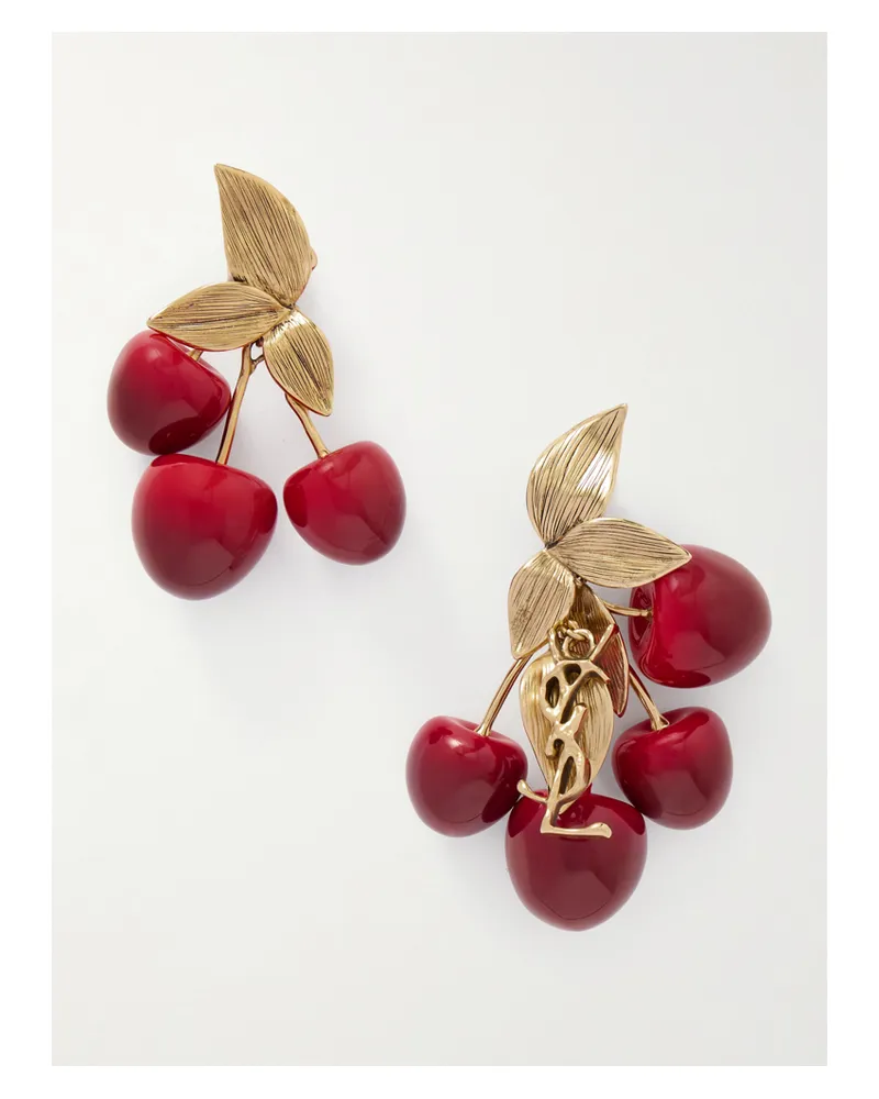 Saint Laurent Cerises Gold-tone And Resin Clip Earrings - Red Red