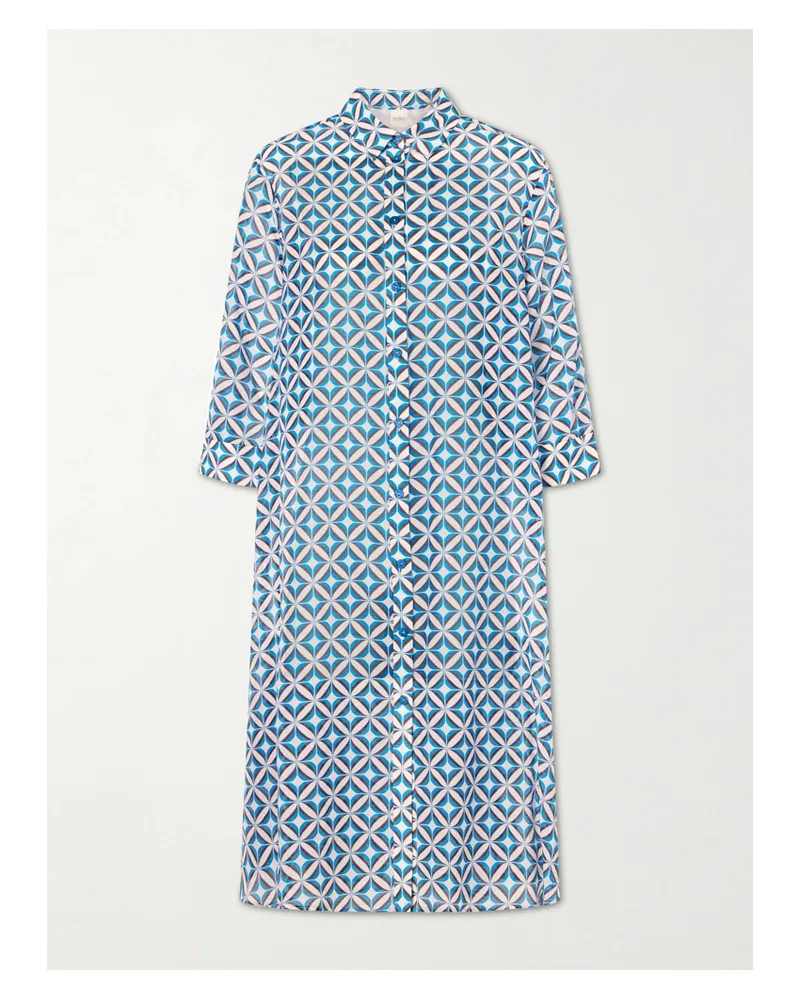 Max Mara Printed Cotton And Silk-blend Midi Dress - Blue Blue