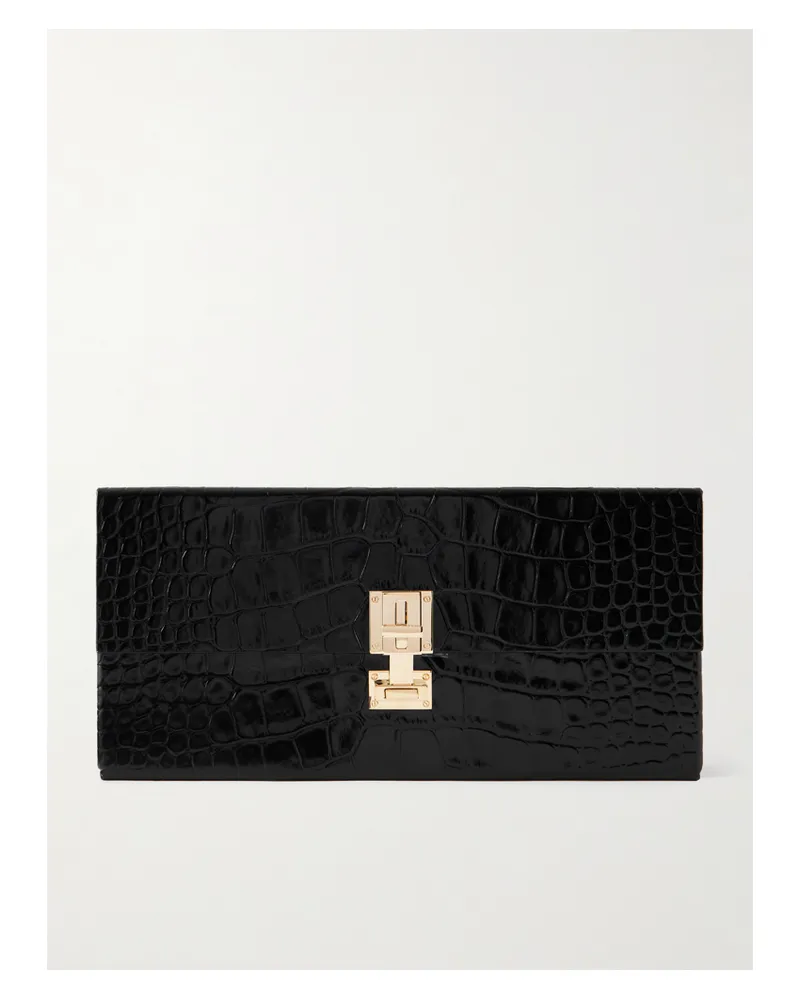 Tom Ford Glossed Croc-effect Leather Clutch - Black Black
